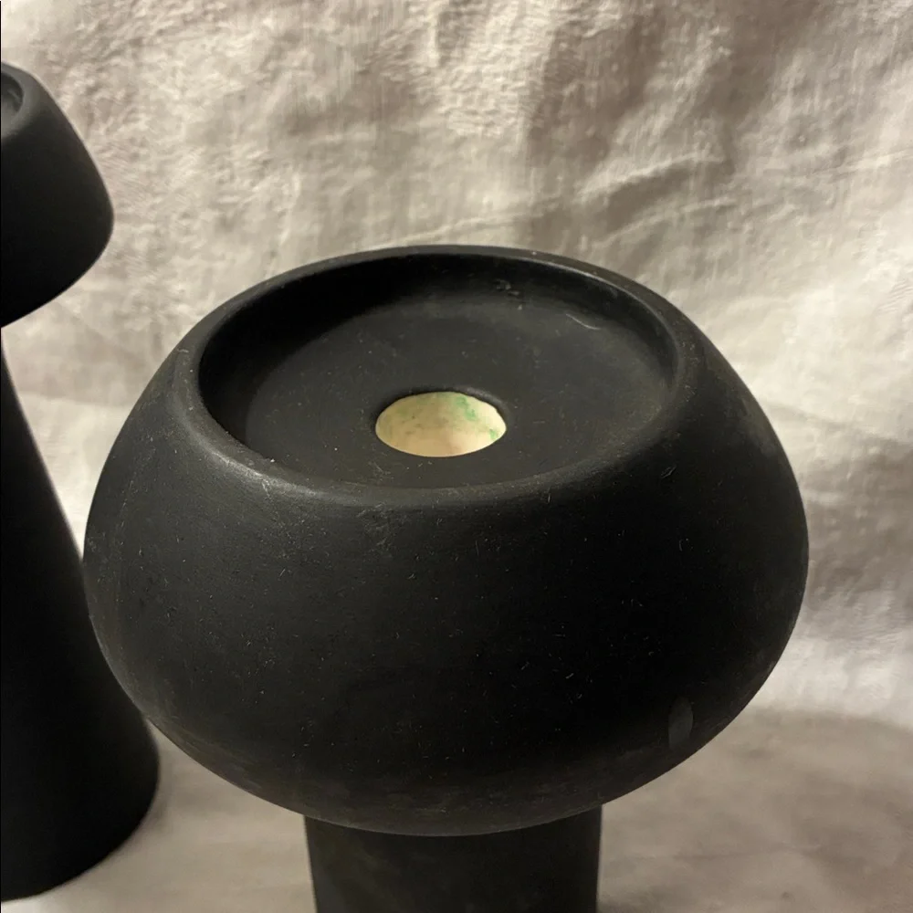 Stoneware Pillar & Taper Candle Holders, Black, Set of 2 Elegant Black Holders